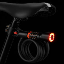 Cargar imagen en el visor de la galería, 5 Digit Codes Combination Bicycle Lock With Taillight Cycling 1.8 Meter Spiral Cable Lock - Black