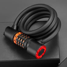 Cargar imagen en el visor de la galería, 5 Digit Codes Combination Bicycle Lock With Taillight Cycling 1.8 Meter Spiral Cable Lock - Black