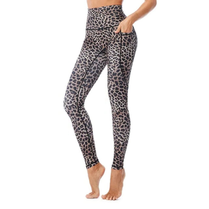 Leopard Printed Yoga Pants Women's Leggings High Waist Long Tights Exercise & Fitness Trousers Brown