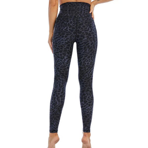 Leopard Printed Yoga Pants Women's Leggings High Waist Long Tights Exercise & Fitness Trousers Blue