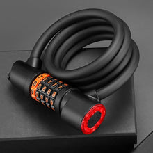 Load image into Gallery viewer, 5 Digit Codes Combination Bicycle Lock With Taillight Cycling 1.8 Meter Spiral Cable Lock - Black
