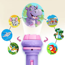 Load image into Gallery viewer, Children&#39;s Projection Flashlight Night Story Cartoon Projection Light Educational Toys
