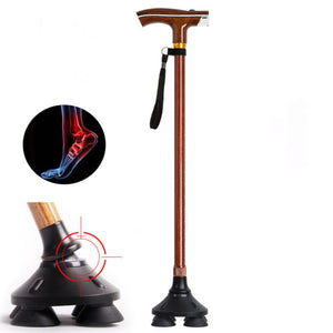 Thick Solid 59-95Cm Wood Effect Walking Aid Aluminum LED Lamp Crutches For The Elderly