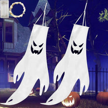 Load image into Gallery viewer, Halloween Lighted Hanging Ghost Windsocks Outdoor Glowing Ghost Witch Home Decor
