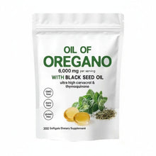 Load image into Gallery viewer, Supplement package labeled 'Oil of Oregano' with images of oregano leaves and capsules on a white background.

