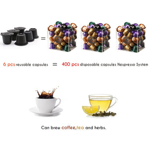 Reusable Espresso Capsules - Nespresso Coffee Pods - Black With Spoon And Brush