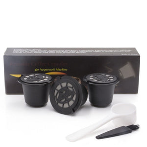 Reusable Espresso Capsules - Nespresso Coffee Pods - Black With Spoon And Brush